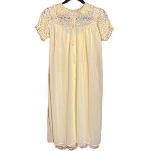 Vintage 60s yellow 2 piece nylon negligee set robe nightgown Philmaid  Sz S/M